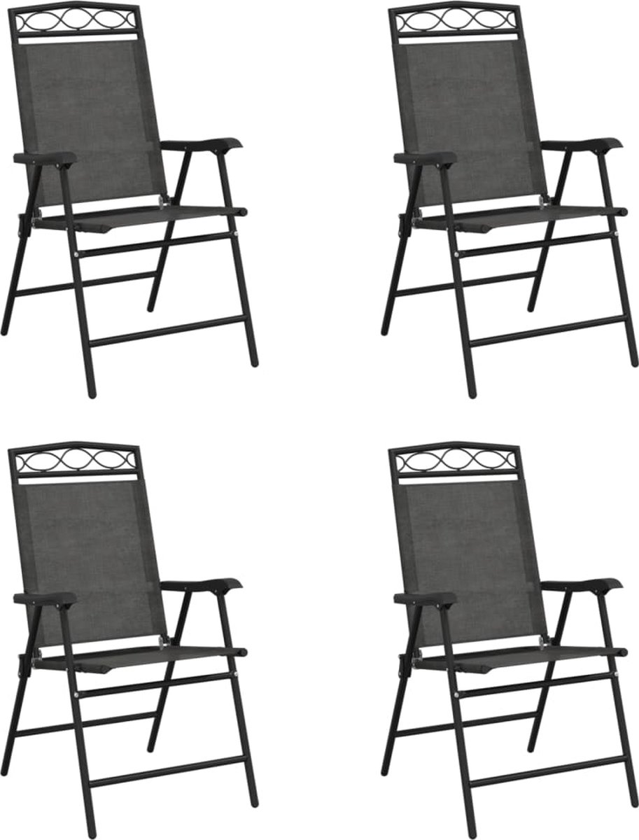 vidaXL - Tuinstoelen - 4 - st - inklapbaar - staal - en - textileen - gemêleerd - grijs