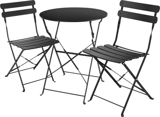 Foto: Tectake inklapbare bistroset voor 2 personen met stalen frame tafel en tuinstoelen voor balkon en terras buitenset tuinset klaptafel en klapstoelen elegant design zwart