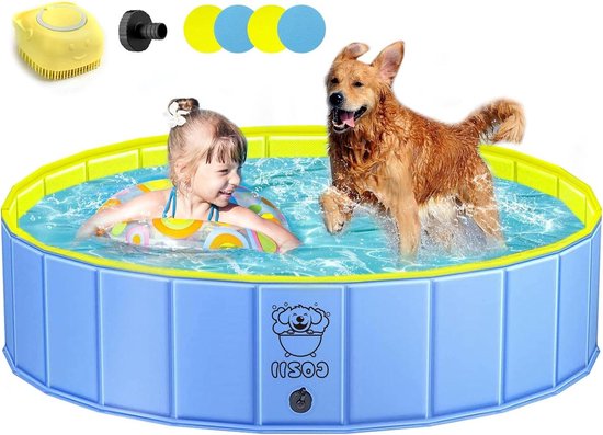 HaoVrisn Hondenzwembad voor grote honden, kinderbadje voor kinderen en honden, hondenzwembad, 120 x 30 cm, opvouwbaar, antislip en verdikt pvc, kinderbadje met patches en afvoerventiel