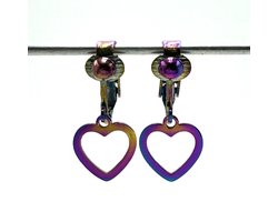 Clip Oorbellen Kinderen - Oorclips - Regenboogkleur open hartje - Neochrome - Hangoorbellen - MNQ bijoux