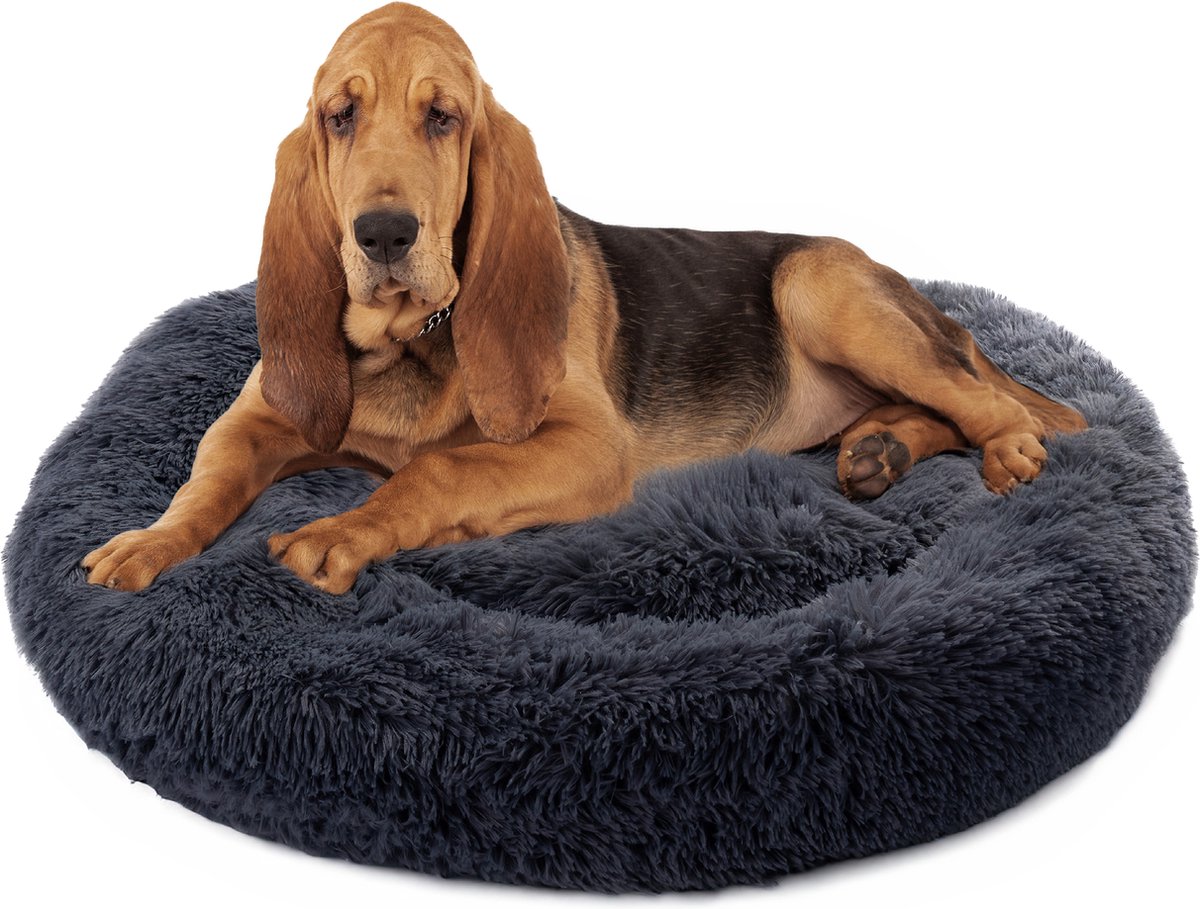 Paco - Pluche Hondenkussen - 100cm - Rond - Antraciet