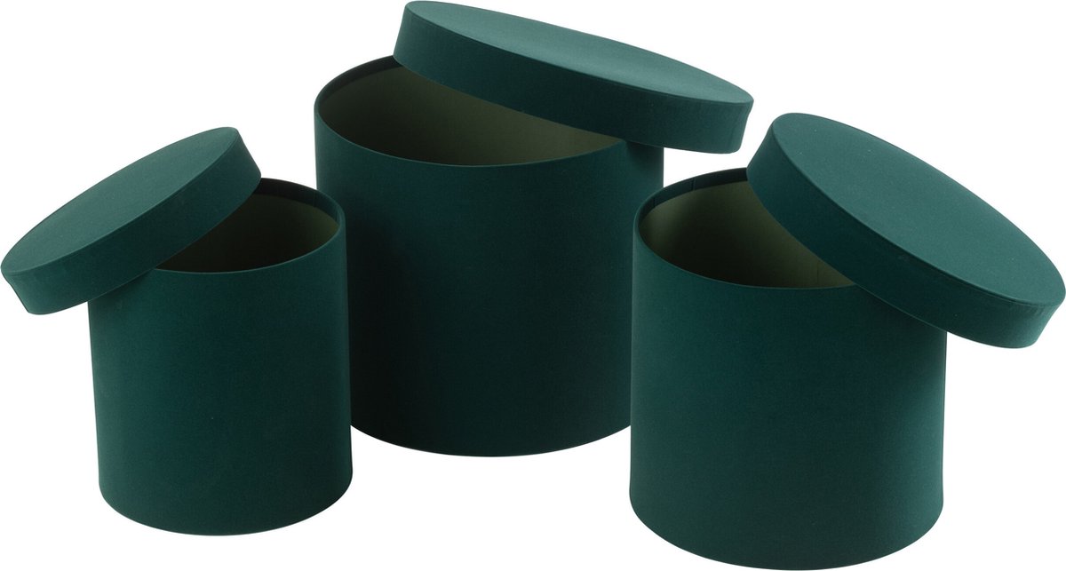 J-Line doos Rond - fluweel/papier - groen - 3 stuks