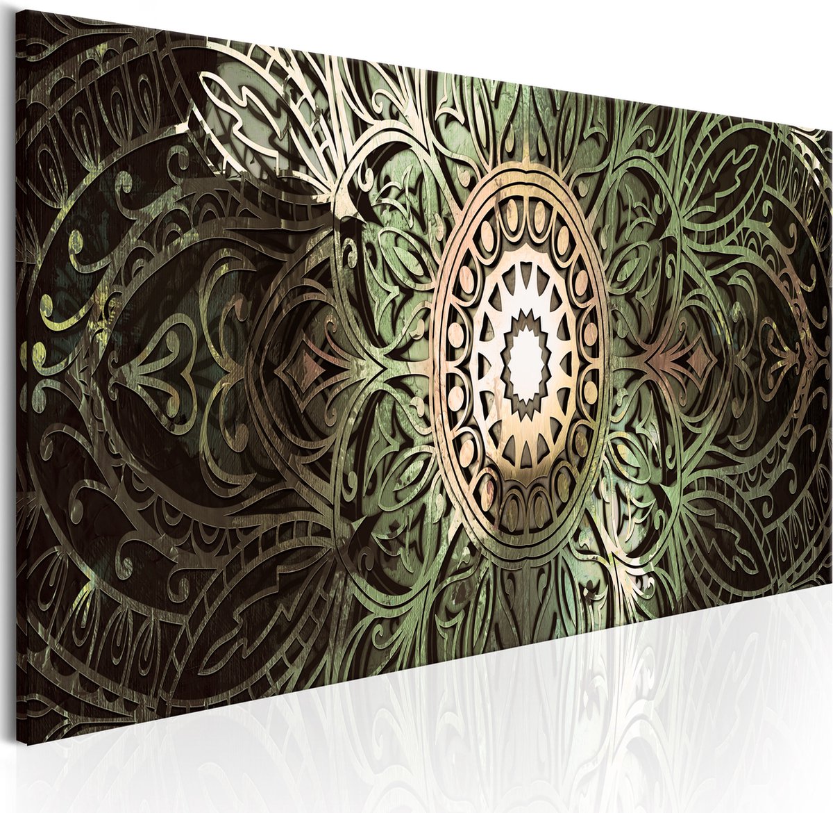 karo-art Schilderij - Emerald Mandala , groen, Abstracte afbeelding, 3 maten, Print op Italiaans canvas, voor slaapkamer en woonkamer, Wanddecoratie Multikleur