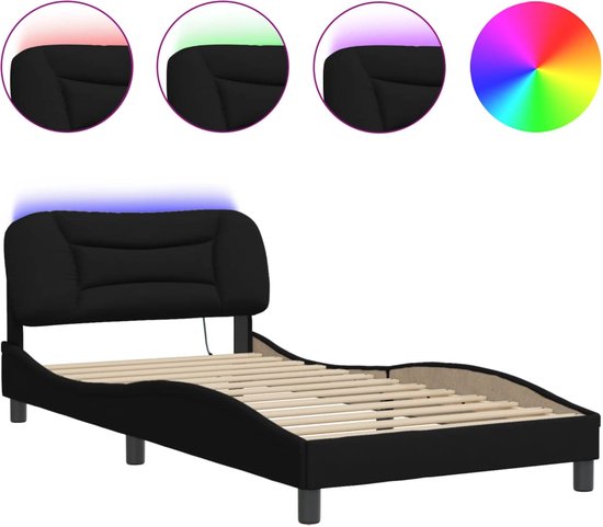 vidaXL-Bedframe-met-LED-verlichting-stof-zwart-100x200-cm