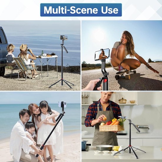 Perche Selfie 106CM Extensible Bluetooth Selfie stick Monopode Trépied avec Télécommande Sans Fil pour phone GoPro Caméra d'action - Appareil Photo