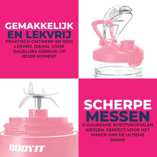 BODYIT® - Draagbare Blender met Extra Accessoires - 700ml - 6 Mesjes - Portable Blender To Go - USB-C - Oplaadbare Blenders met Accu - Draadloze Smoothie & Shake Maker - Roze van BODYIT® — afbeelding 4