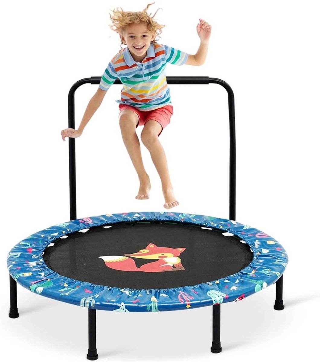 Mini Trampoline Fitness Trampoline Met verstelbare Stang – Voor Jongens En Meisjes – Kleine Kinder Trampoline Met Duurzame Afdekking– Voor Binnen En Buiten – 96 cm diameter