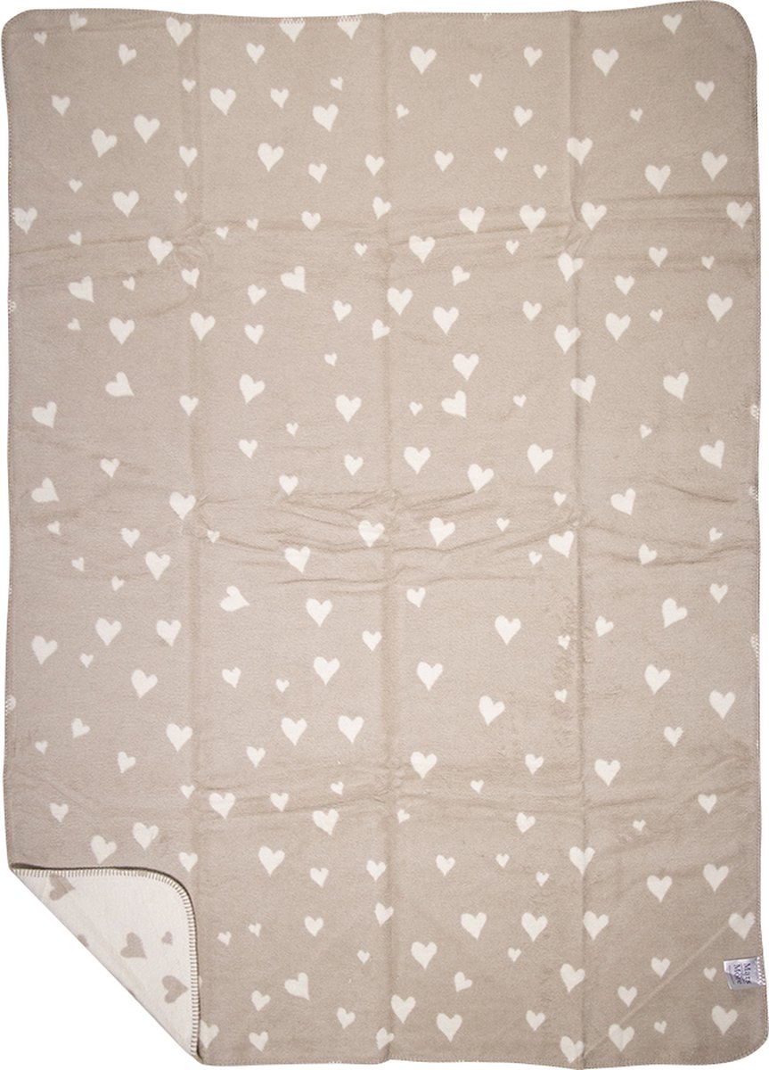Mars & More plaid hartjes all over beige 130x180cm