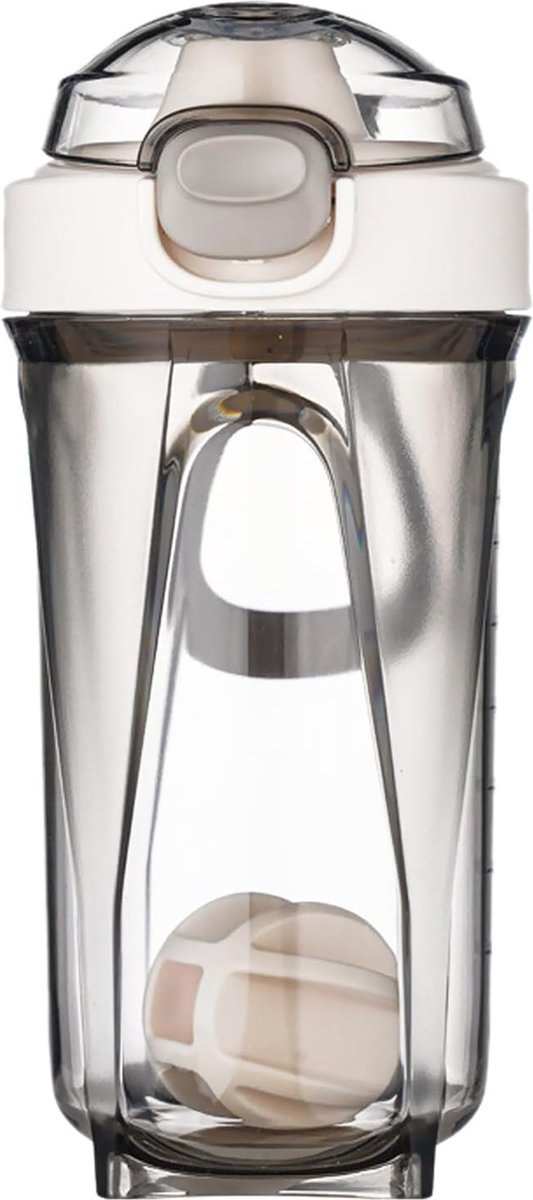 Goedkoopste proteïne shaker, 500 ml eiwitshaker met mixerbal, eiwitshaker met lekvrij deksel en handvat voor fitness, outdoorsport, eiwitshaker voor poedervormige shakes (wit