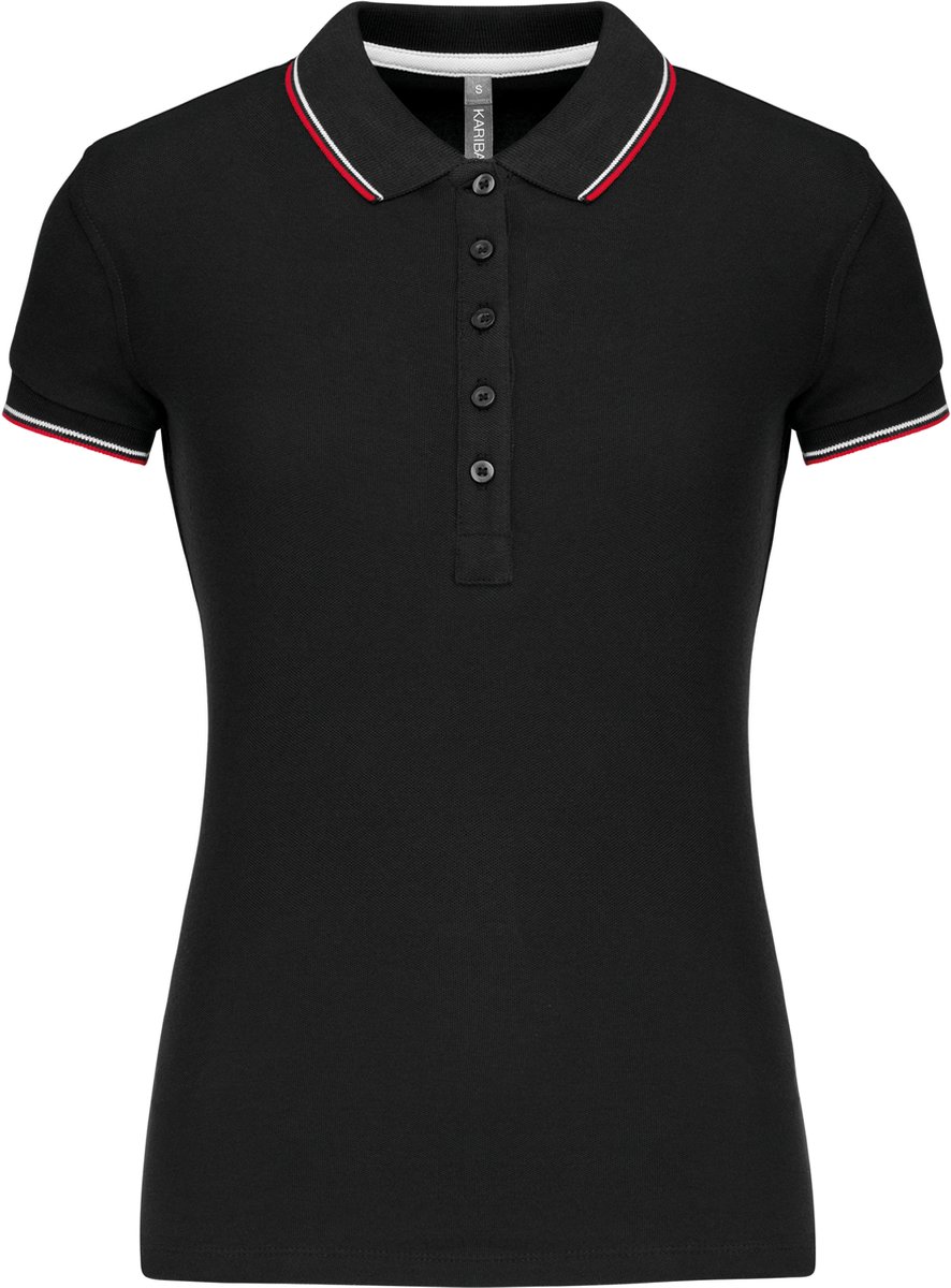 Kariban Damespolo korte mouwen K251 - Black / Red / White - M