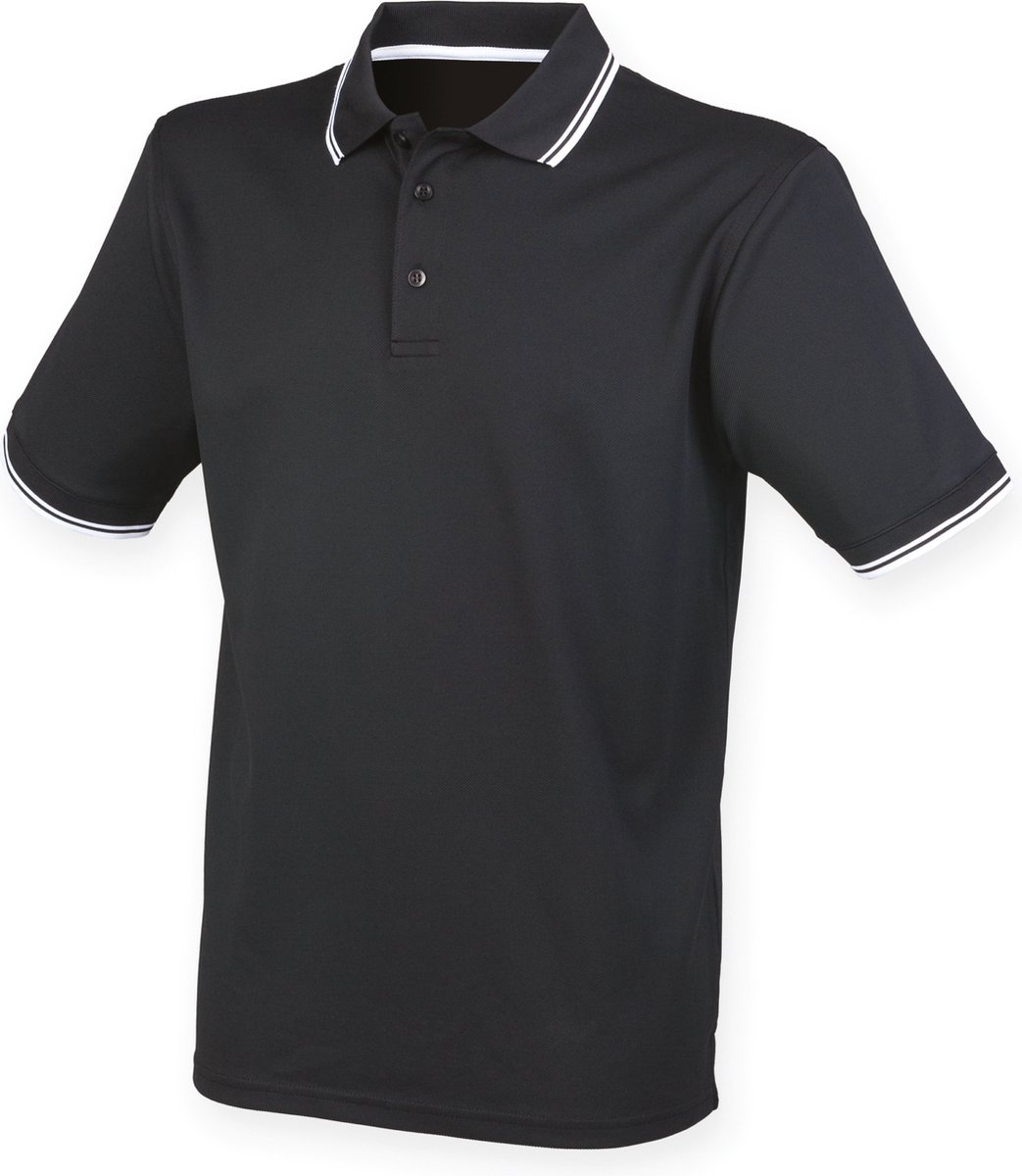 Henbury Men's Coolplus® Tipped Polo Shirt H482 - Black / White - L