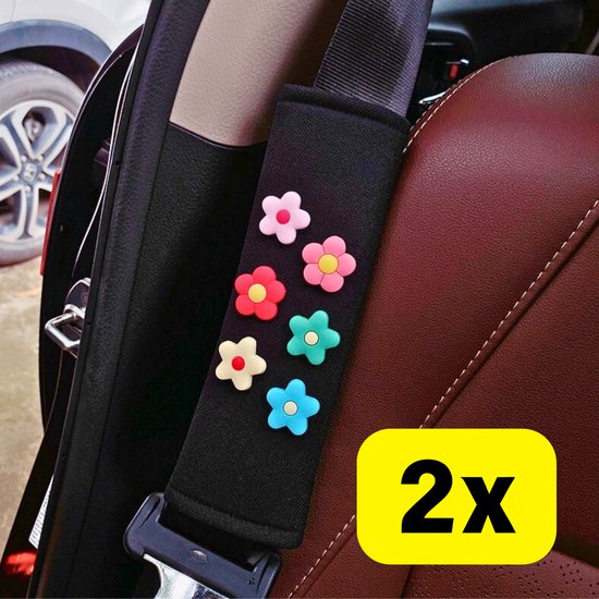 Zachte Gordelbeschermers - Geschikt voor Kinderen - Set van 2 Gordelhoezen - Zachte Gordel Hoes Beschermer - Bloemetjes - Auto Accessoires