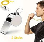 2x Scheidsrechtersfluit Met Koord I Outdoor Fluit I Sport Fluit I Scheidsrechterfluit I Fluitje I Met Ring I RVS I Zilver