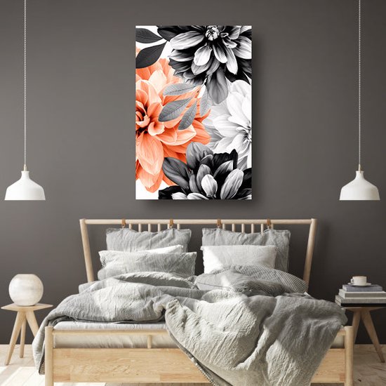 Tableau Fleurs - Décoration murale nature - Tableau toile Feuilles - Décoration murale industrielle - Tableau toile salon - Peintures toile 60x90 cm