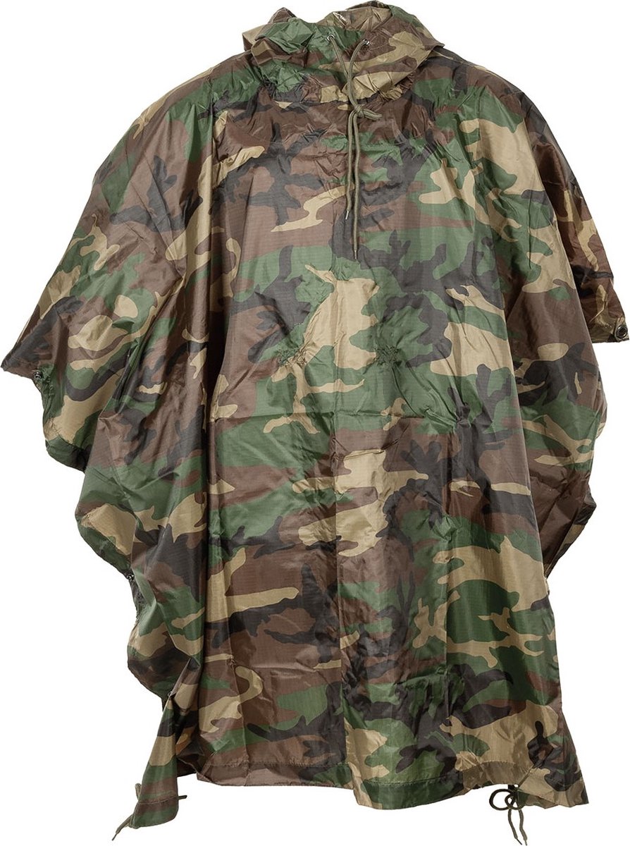 MFH US Poncho Rip Stop Mod. woodland Afmetingen 144 x 223 cm