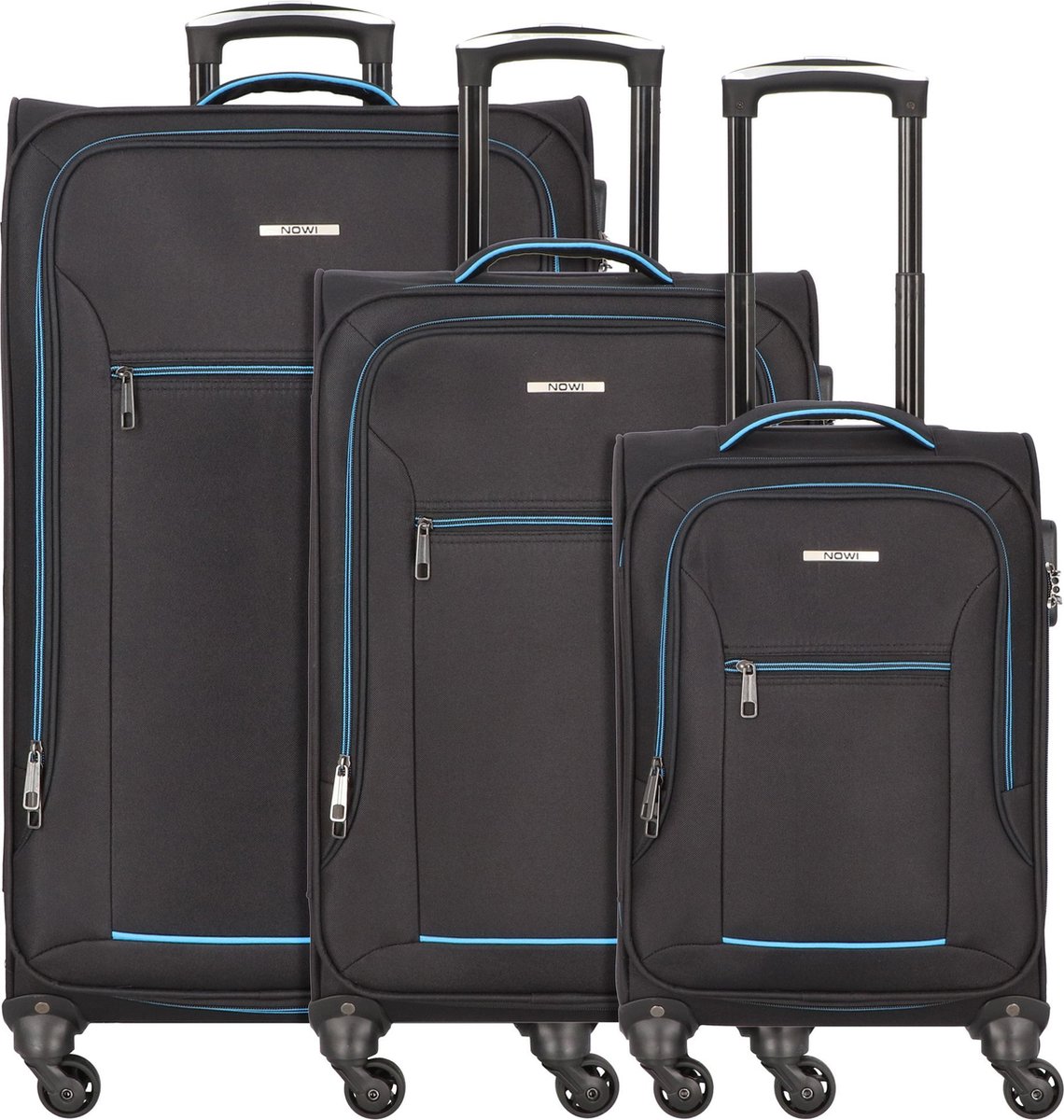 NOWI Sevilla 4 wielen Kofferset 3-delig - Zachte bagage - Combinatieslot - sz-blau