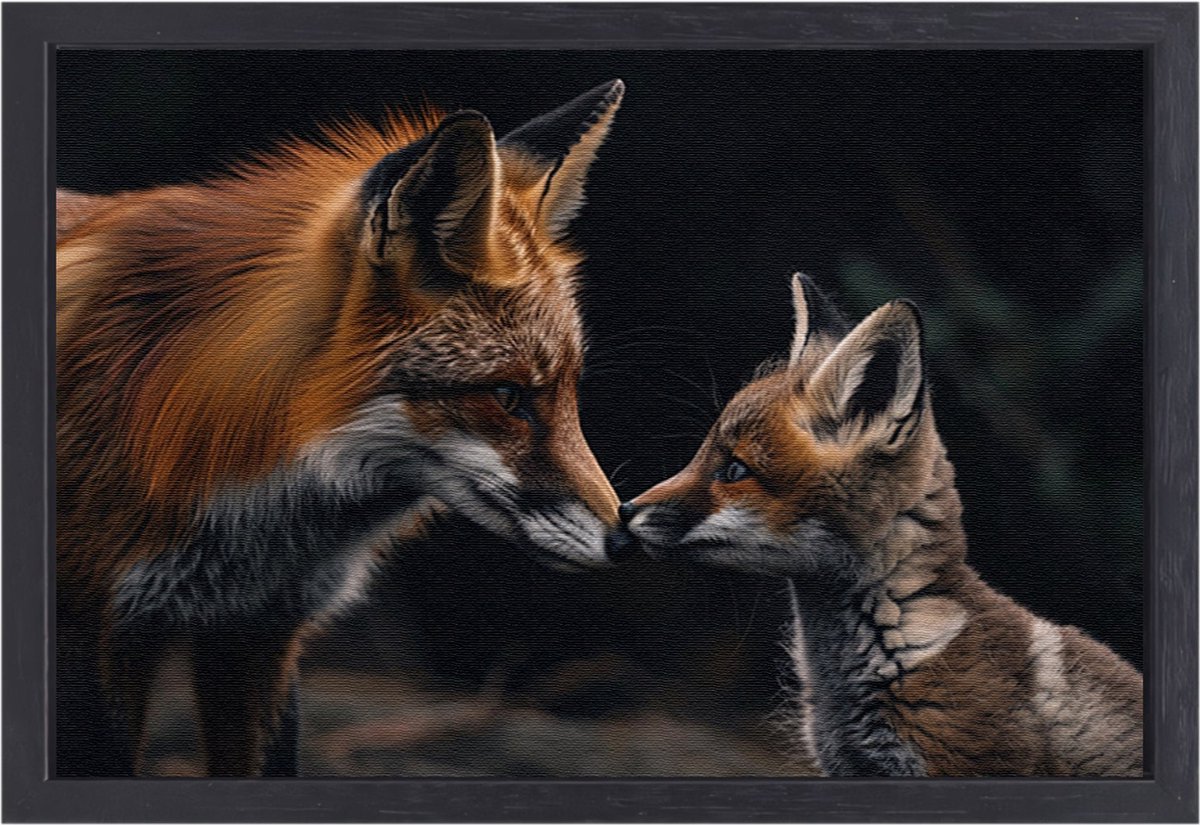 Vossen wanddecoratie - Dieren portret - Schilderij op canvas Baby vos - Wanddecoratie modern - Canvas met baklijst schilderijen woonkamer - Woonkamer decoratie canvas met baklijst 90x60 cm