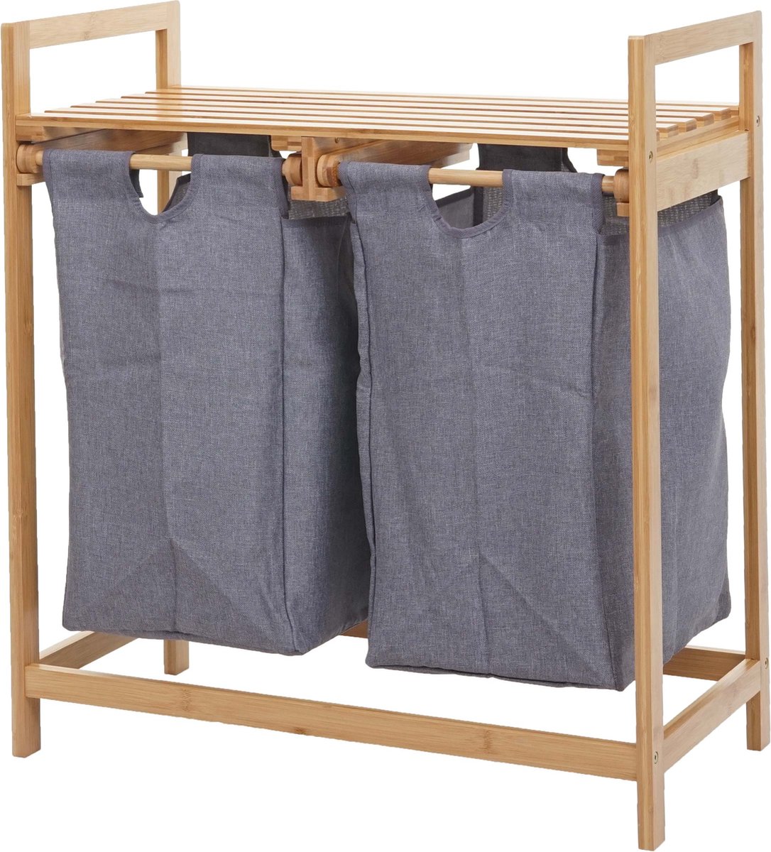 Goedkoopste Wasmand MCW-B83, wassorteerder Wasmand, bamboe 2 compartimenten 74x64x33cm 70l ~ donkergrijs