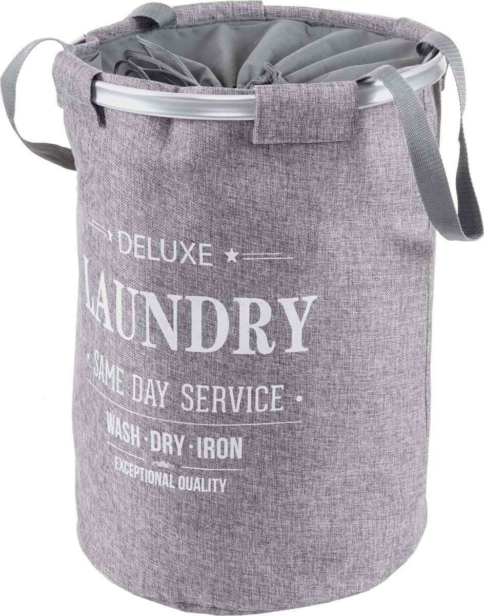 Goedkoopste Wasmand MCW-C34, Wasmand Waszak Wasmand met trekkoord, handvat 55x39cm 65l ~ grijs