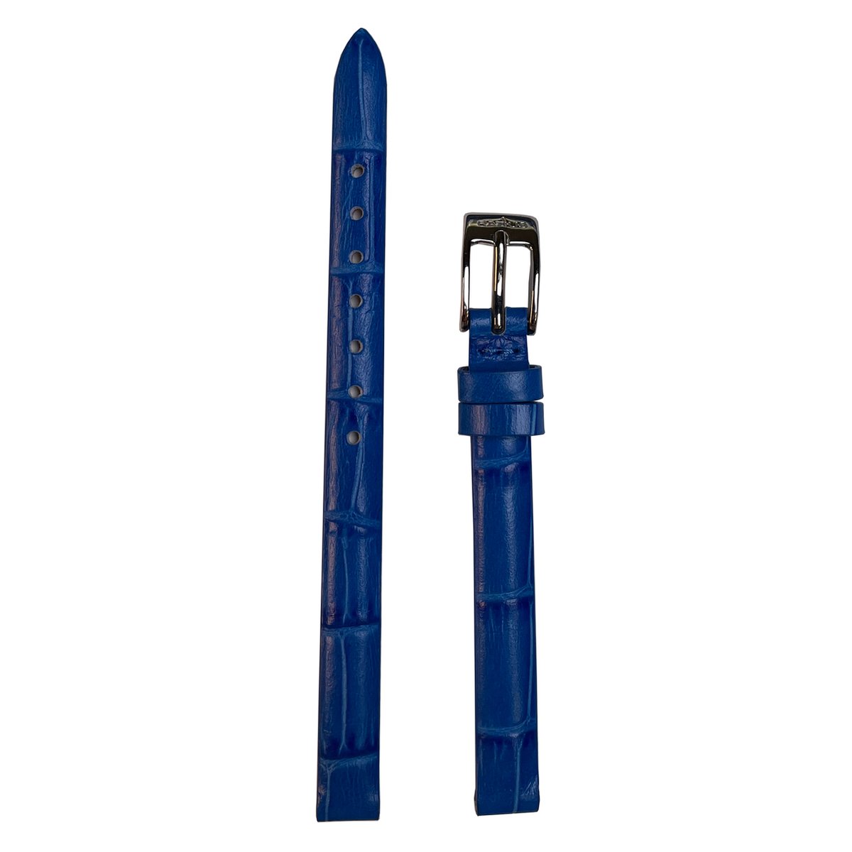 Horlogeband - 8mm - Blauw - Echt leer in croco print - Roestvrijstalen gesp