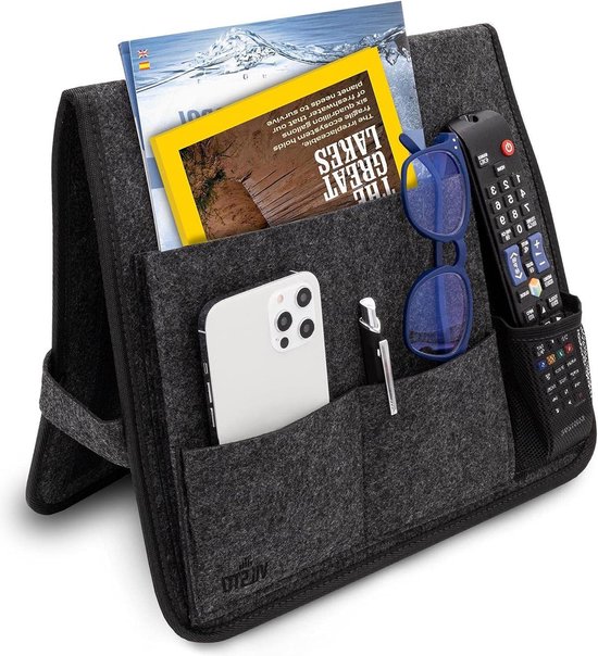 AWAV Poche De Lit Suspendu Organisateur De Chevet Canapé Accoudoirs Sac De Rangement De Lit Pour Canapé, Fauteuil Inclinable, Pour Ranger Télécommande, Téléphone Portable, Livre, Crayon (Noir