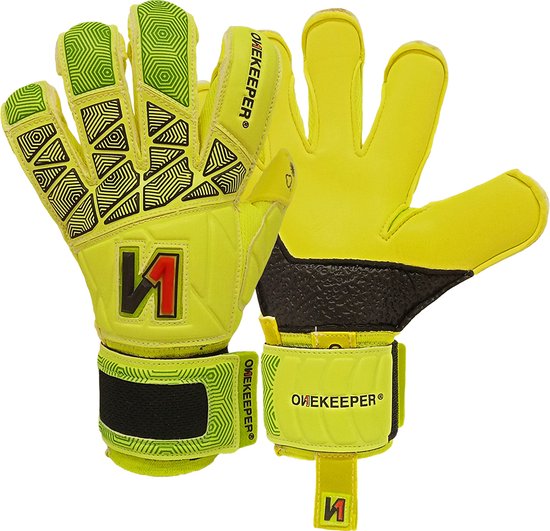 Foto: Onekeeper vector pupil fluo geel keepershandschoenen maat 7 kunstgras extra beschermlaag enkele band fusion vinger