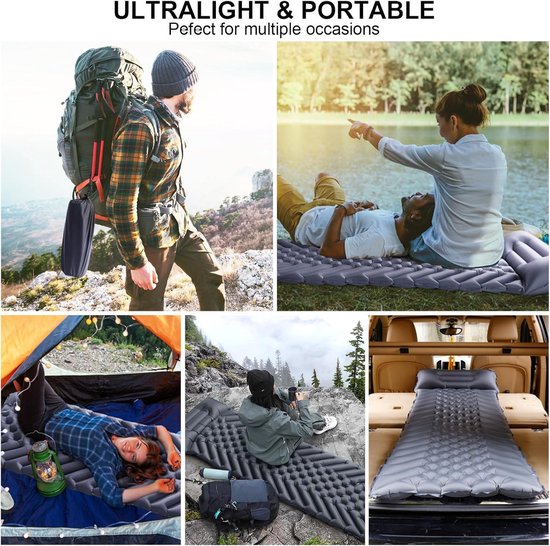 Outdoor Camping Ultralichte Opvouwbare Slaapmat Grijs met Hoofdkussen Kleine Verpakking — afbeelding 3