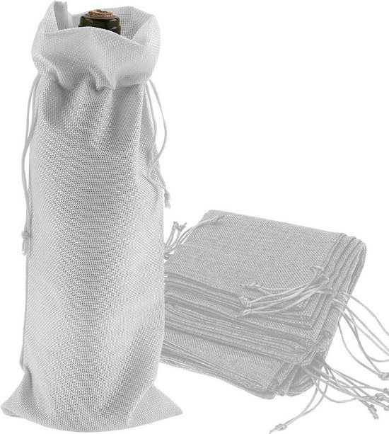 Wijntassen met trekkoord, 12 stuks eenvoudige linnen stof wijnfles geschenkzakken champagne decoratieve hoes voor reizen bruiloft verjaardag viering feest (wit
