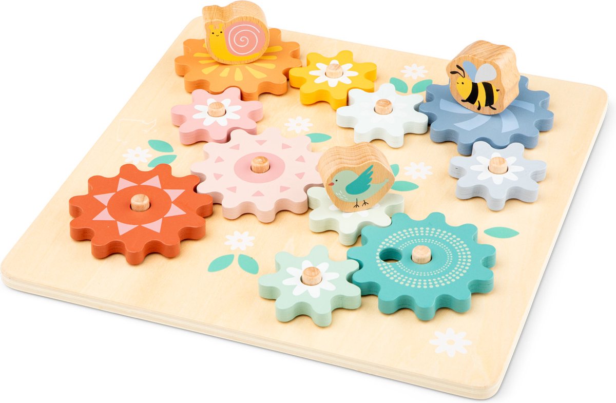 Woet® Houten Puzzel met Roterende Tandwielen Tuin - Draaibare Tandwielpuzzel met Dieren - Motorisch en Creatief Speelgoed - FSC - Vanaf 2 Jaar — afbeelding 2