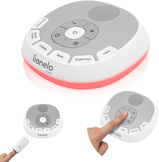 Lionelo BabyNap Muziekdoosje & Nachtlampje 2-in-1 – 20 geluiden incl. witte ruis & slaapliedjes – 11 lichtkleuren met dimfunctie – LoveBeat hartslagopname – Timer 15/30/60 min – Compact & draagbaar, batterij tot 24u