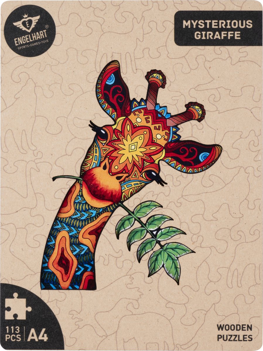 Houten Puzzel Giraf – 113 Unieke Puzzelstukjes – A4 Formaat Houten Legpuzzel – Dieren Puzzelspel – Educatief Denkspel – Inclusief Opbergetui – Engelhart — afbeelding 14