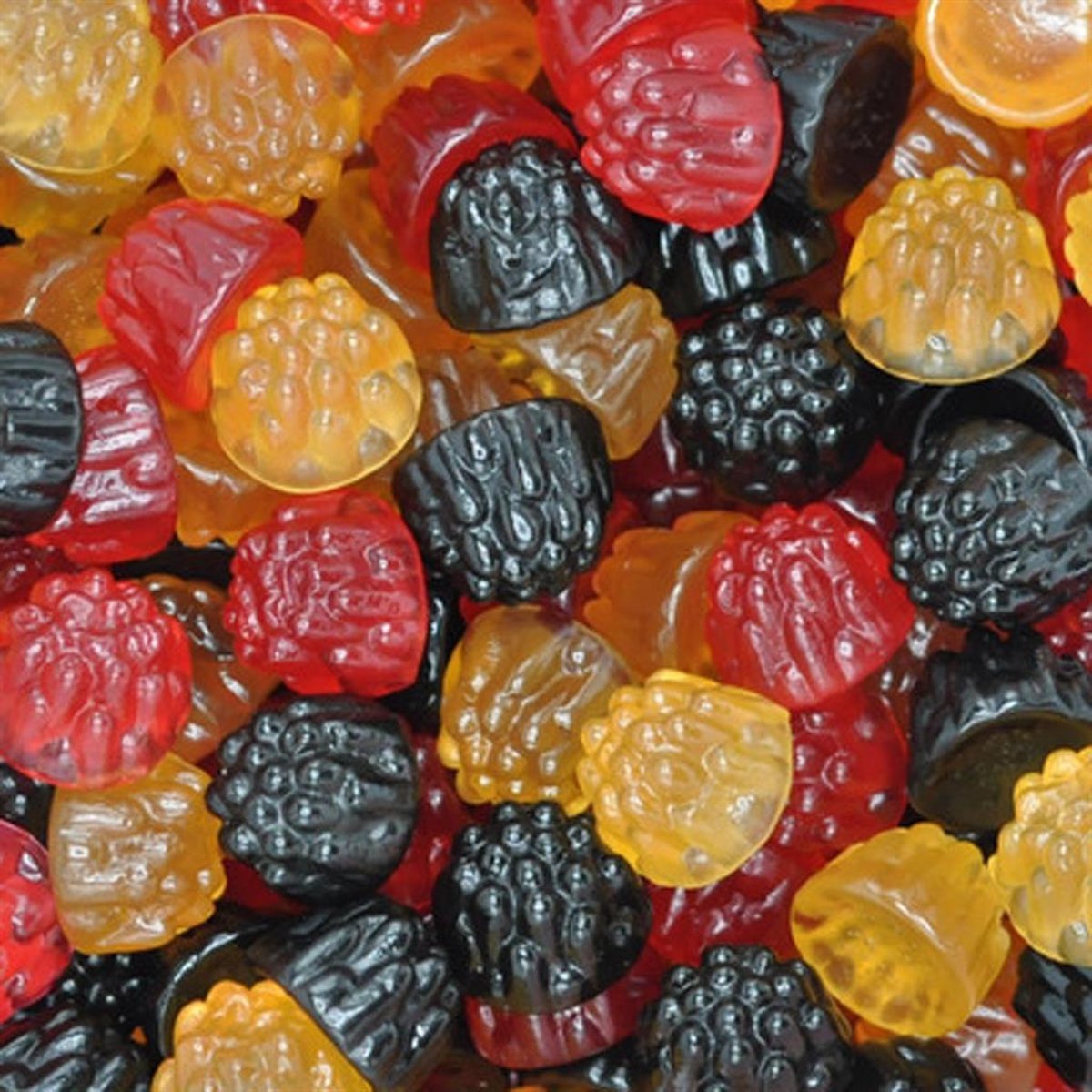 Joris Gekleurde Braambessen - Snoep - 1kg - 3 kleuren - Zwart - Geel - Rood - Hard