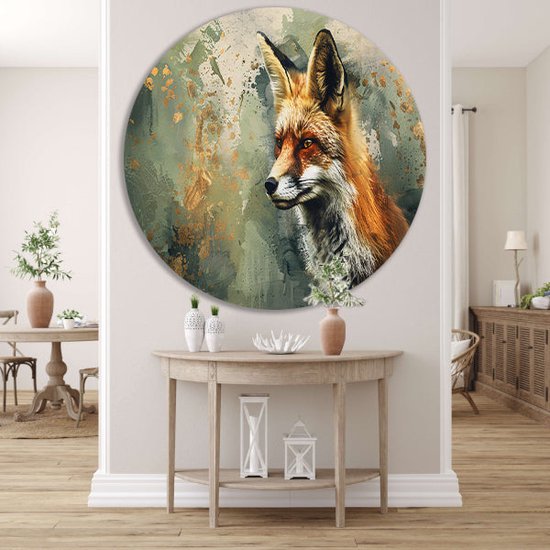 Vos muurdecoratie rond - Dieren wandschaal - Muurdecoratie rond Verfspatten - Modern schilderij - Schilderij - Schilderijen & posters muurcirkel forex 60x60 cm