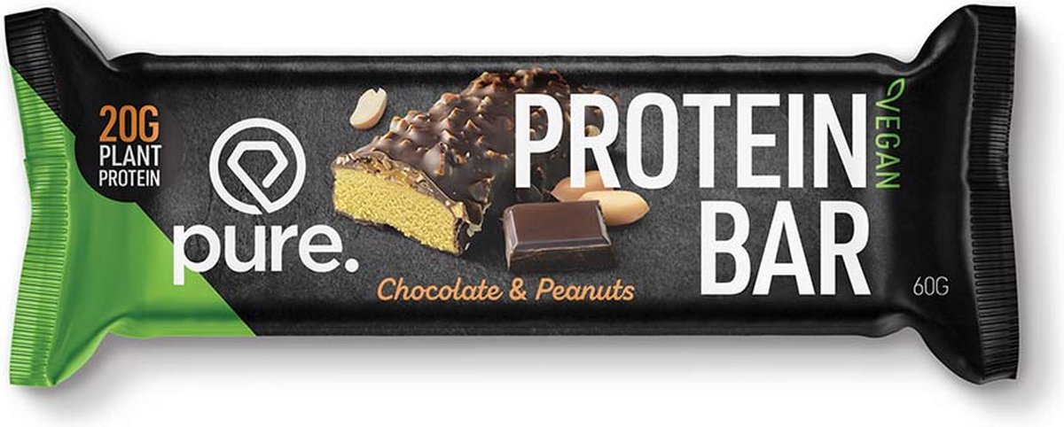 Goedkoopste Pure. Protein Bar Vegan - Eiwitrepen - Eiwit reep - Eiwit Snack - Eiwitreep Vegan - Plantaardige Proteïne - Chocolade Peanut - 1 reep