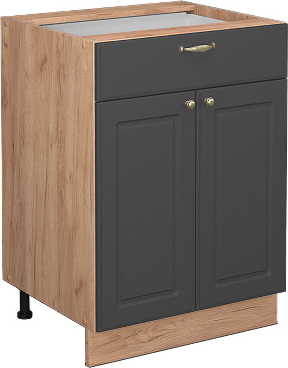 Vicco Fame-Line Keukenonderkast – 60 cm met lade, WB Eik Antraciet-goud Anthrazit-Gold landelijk/Goudkleurig Eiken