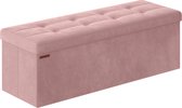 Poef met opbergruimte, inklapbare zitbank, 38 x 110 x 38 cm, voetenbank, opbergdoos, tot 300 kg belastbaar, voor woonkamer, slaapkamer, hal, pastelroze