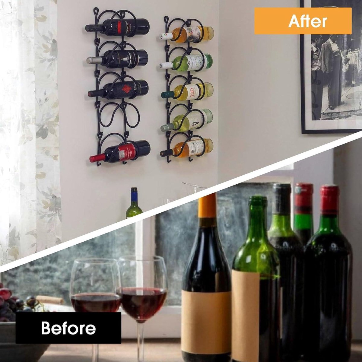 Étagère à Vin Murale En Métal Noir – Porte-verres Suspendu Pour 6 Verres – Pour Cuisine, Bar, Cave – Installation Facile - 11
