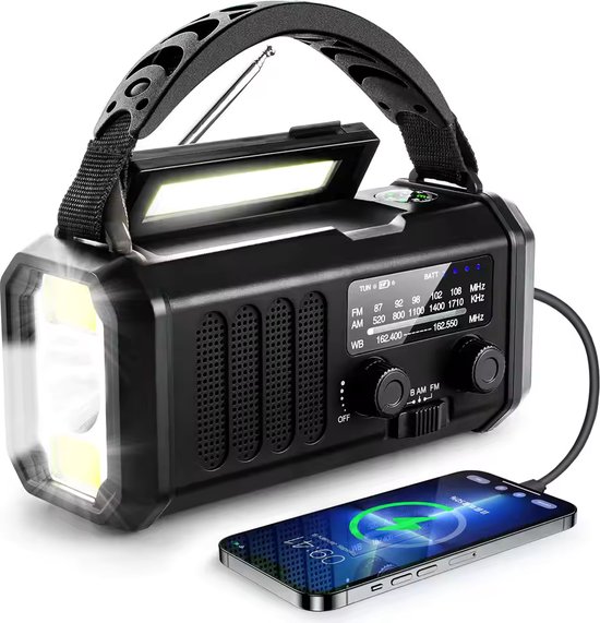 Noodradio met zonne-energie en powerbank