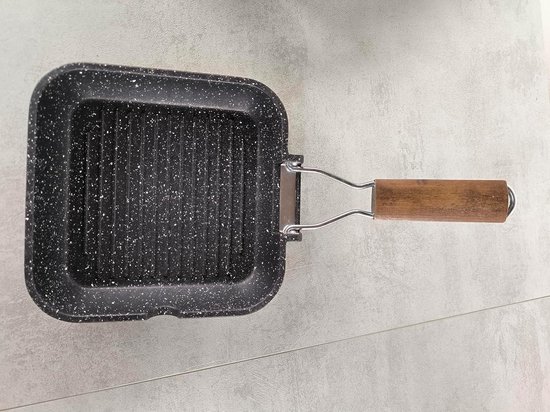 BIOL Vierkante grillpan van gietijzer, 26 x 26 cm, met glazen deksel
