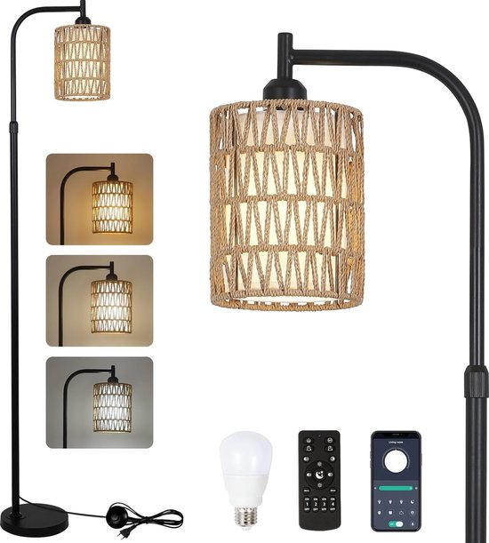 Vloerlamp Staande Lamp Bamboe Rieten Rotan Schaduw Vloerlamp Rustieke Voetschakelaar Staande Lamp Kunstlicht Hoge Paallamp Staanlamp Staande Lampen (Size : 30 * 130cm