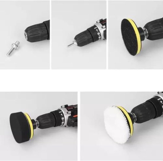 Yuhtech 5-delige set polijstpads, polijstbal, polijstkegel, polijstschijf voor boormachine, auto-onderhoud, schuim, polijstbal, polijstopzetstuk met 6 mm schacht