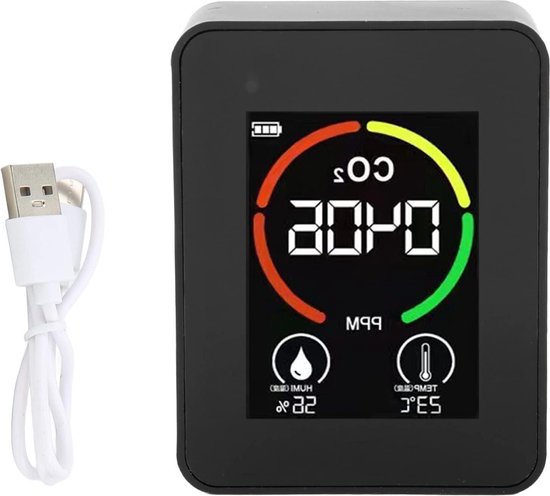 Foto: Tvoc tester opladen via usb co2 detector binnenshuis luchtkwaliteitsmonitor tester thermometer hygrometer voor thuis kooldioxidetemperatuur relatieve vochtigheid luchtmeter