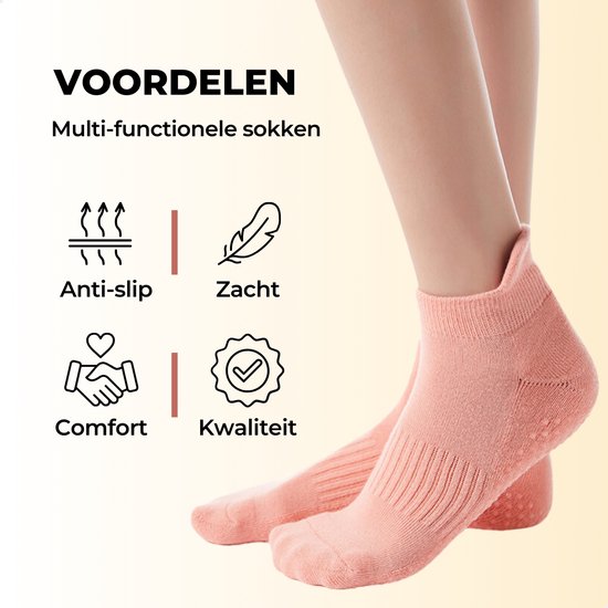 RENALUX - Yoga Sokken Antislip Dames - Antislip Sokken Dames - Pilates Sokken - Anti Slip Sokken - Huissokken met Antislip Dames - Roze, Roze & Roze - Set van Maarliefst 3 Paar van RENALUX — afbeelding 3