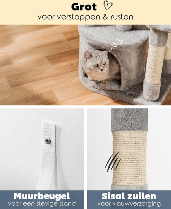 lionto krabpaal voor katten met comfortabele ligplaats & hol, hoogte 75 cm, kattenboom met sisaltouw & zacht pluche, 2 pluche ballen incl. belletjes, geschikt voor kleine & grote katten, lichtgrijs lionto krabpaal voor katten met comfortabele ligplaats & hol, hoogte 75 cm, kattenboom met sisaltouw & zacht pluche, 2 pluche ballen incl. belletjes, geschikt voor kleine & grote katten, lichtgrijs