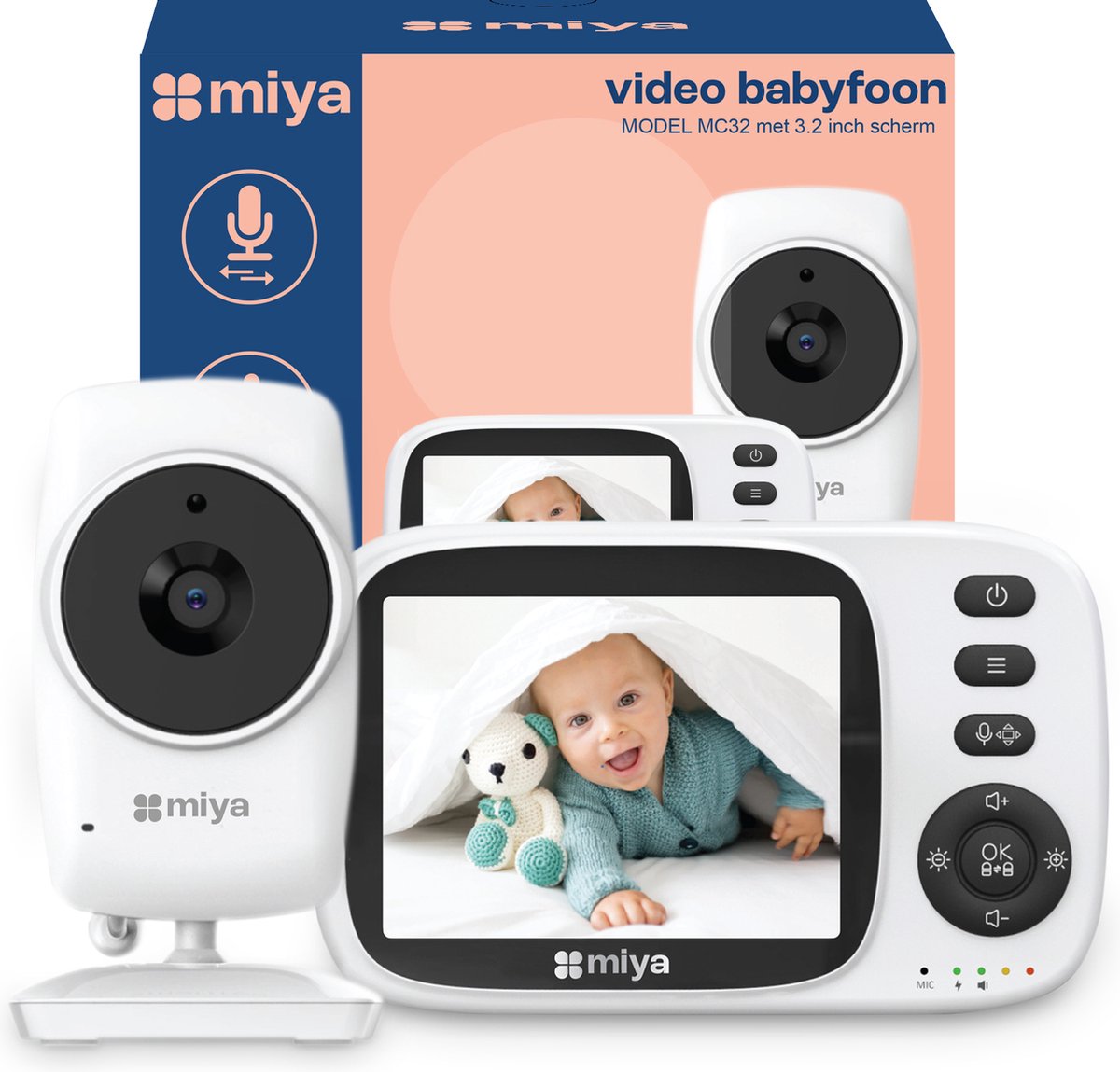 Afbeelding van Miya M32 Babyfoon - Babyfoon met camera - Draadloze babyfoon - Video & Audio - Baby monitor