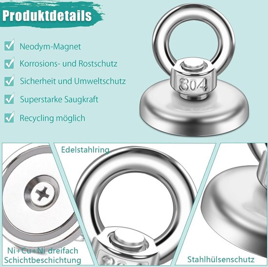 MAGXCENE 10 stuks neodymium magneten 55 kg sterkte 36 mm diameter, ronde vismagneet, super sterk, met sterke magneten, ideaal voor industrie en wetenschap