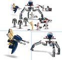 LEGO Star Wars speelset: 4 witte Clone Troopers, 3 rode Clone Shock Troopers, 7 Battle Droids (zandkleurig en grijs), speeder bike en een spin-mech.