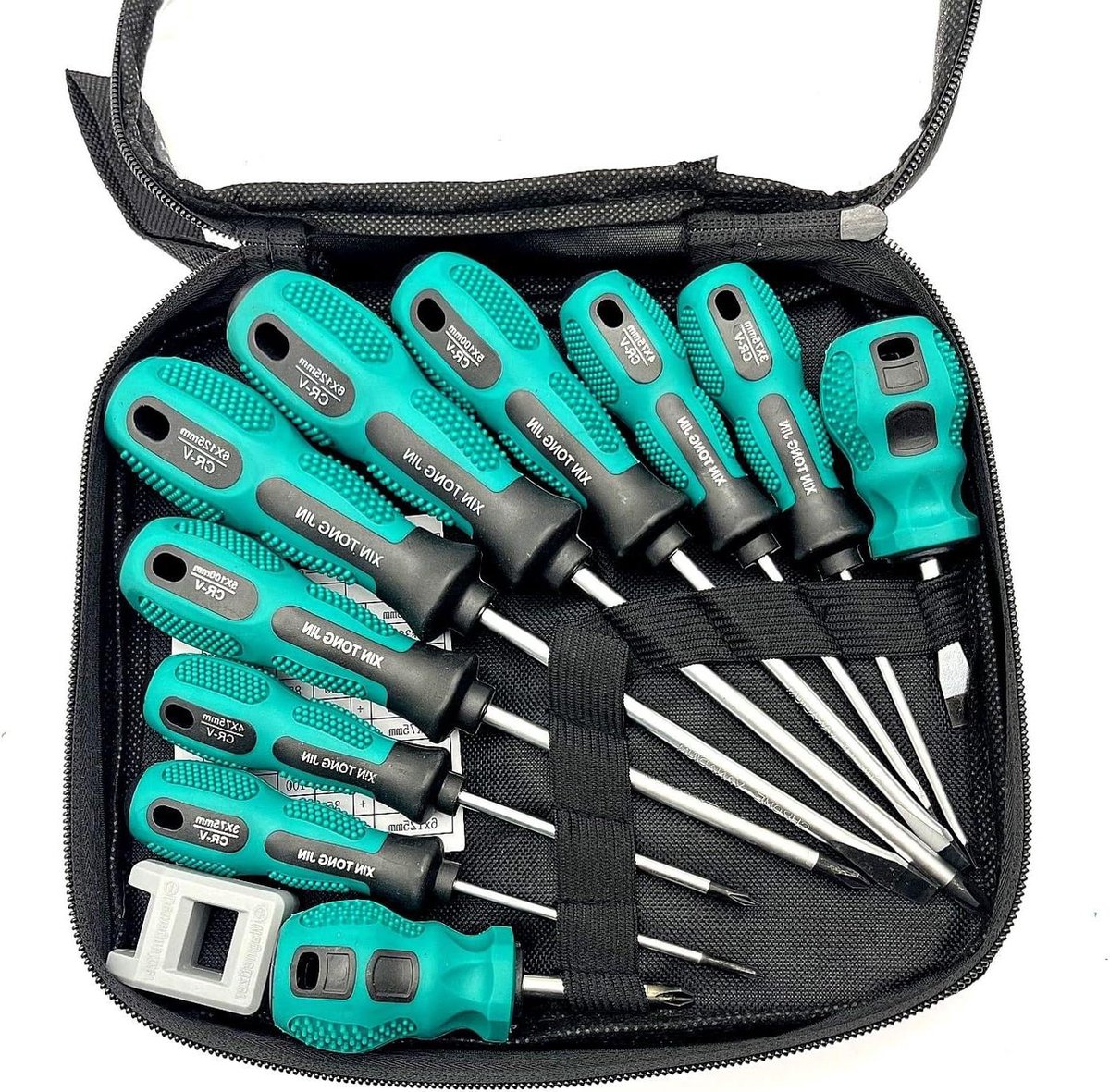 Schroevendraaierset koffer 10 stuks magnetisch rubberen handvat - kruis- en sleufschroevendraaier met kruisschroevendraaier - platte schroevendraaier