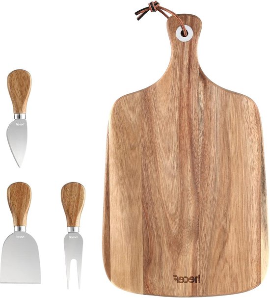 Premium Kaasplank Set - 4 Messen En Legplank - Groot Eikenhout   Kaassnijplank En Dienblad   Professionele Kwaliteit   Wijnplank   Borrelplank   Borrelen