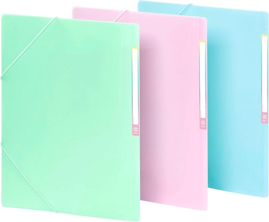 Set Van 3 Plastic Mappen Regenboog Pastel A4 Formaat set-van-3-plastic-mappen-regenboog-pastel-a4-formaat